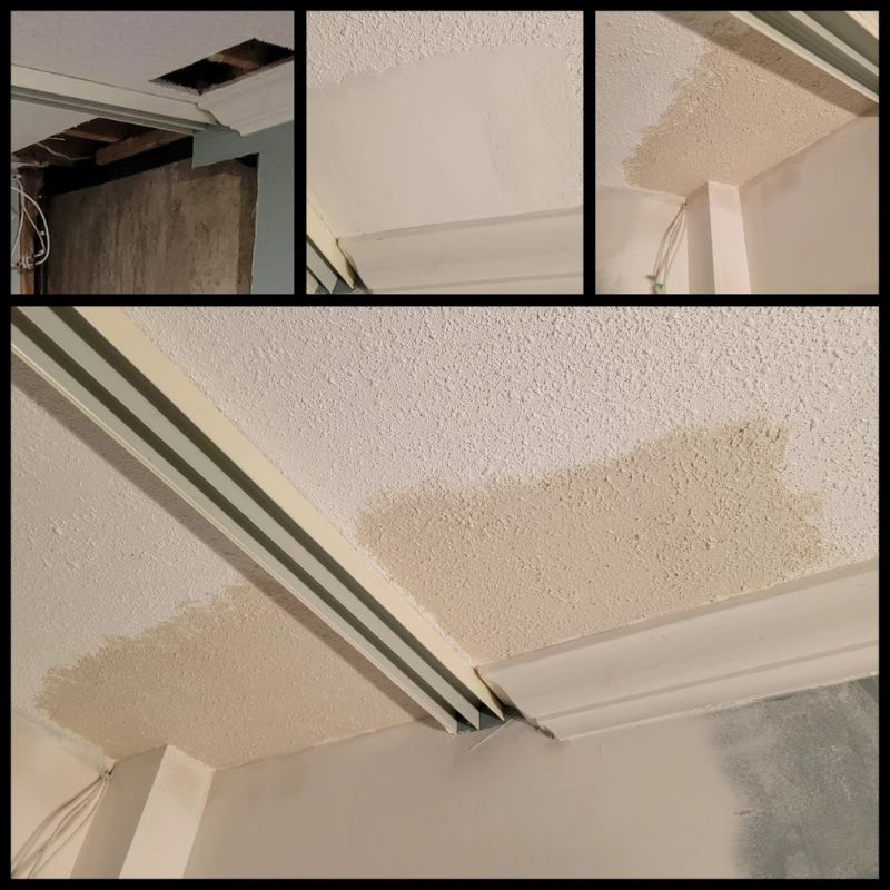 Professional ceiling repair and texturing in Oakville. Expert handyman fixing a gap in the ceiling.
