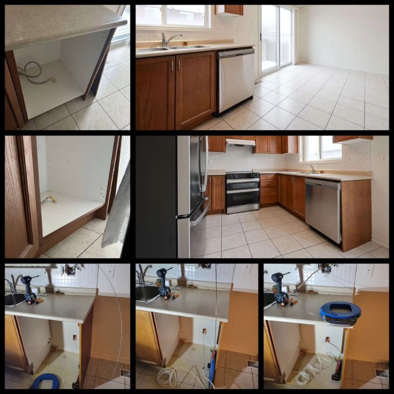 Professional dishwasher installation service in Oakville, Burlington, and Mississauga. Before and after.