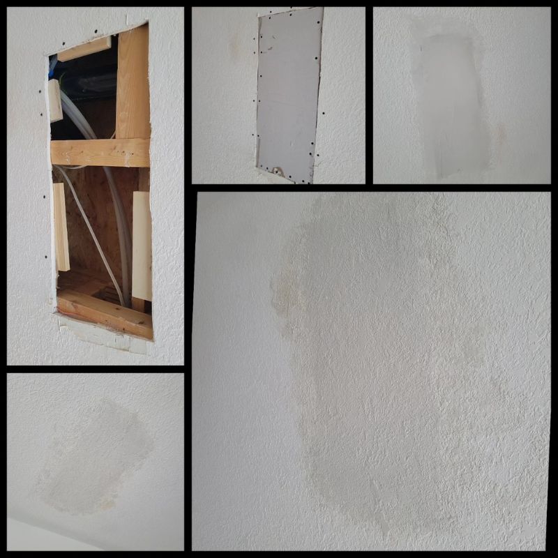 Step-by-step drywall repair by a professional Oakville contractor showing framing, board installation, and expert mudding for a seamless finish.