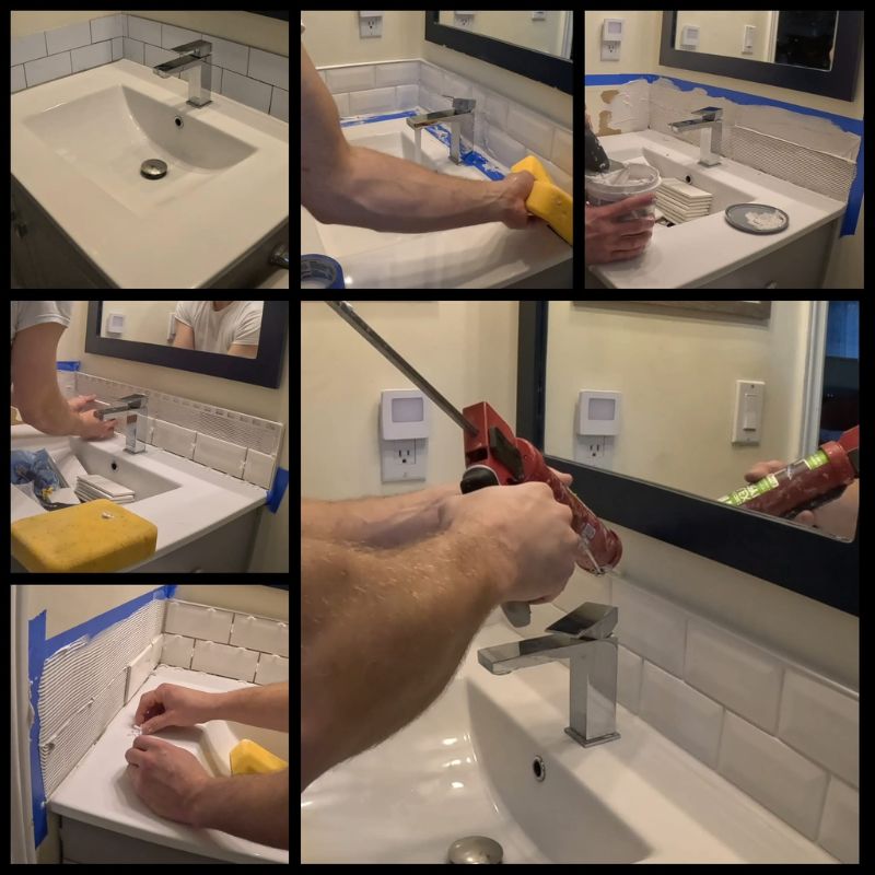 Professional bathroom vanity backsplash tile installation by Bespoke Handyman contractor in Oakville.