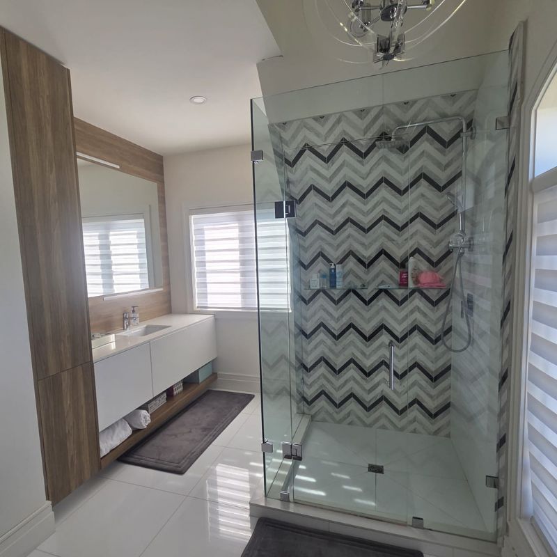 Modern luxury bathroom renovation, custom remodeling and tile repair in Oakville by Phil at Bespoke Handyman