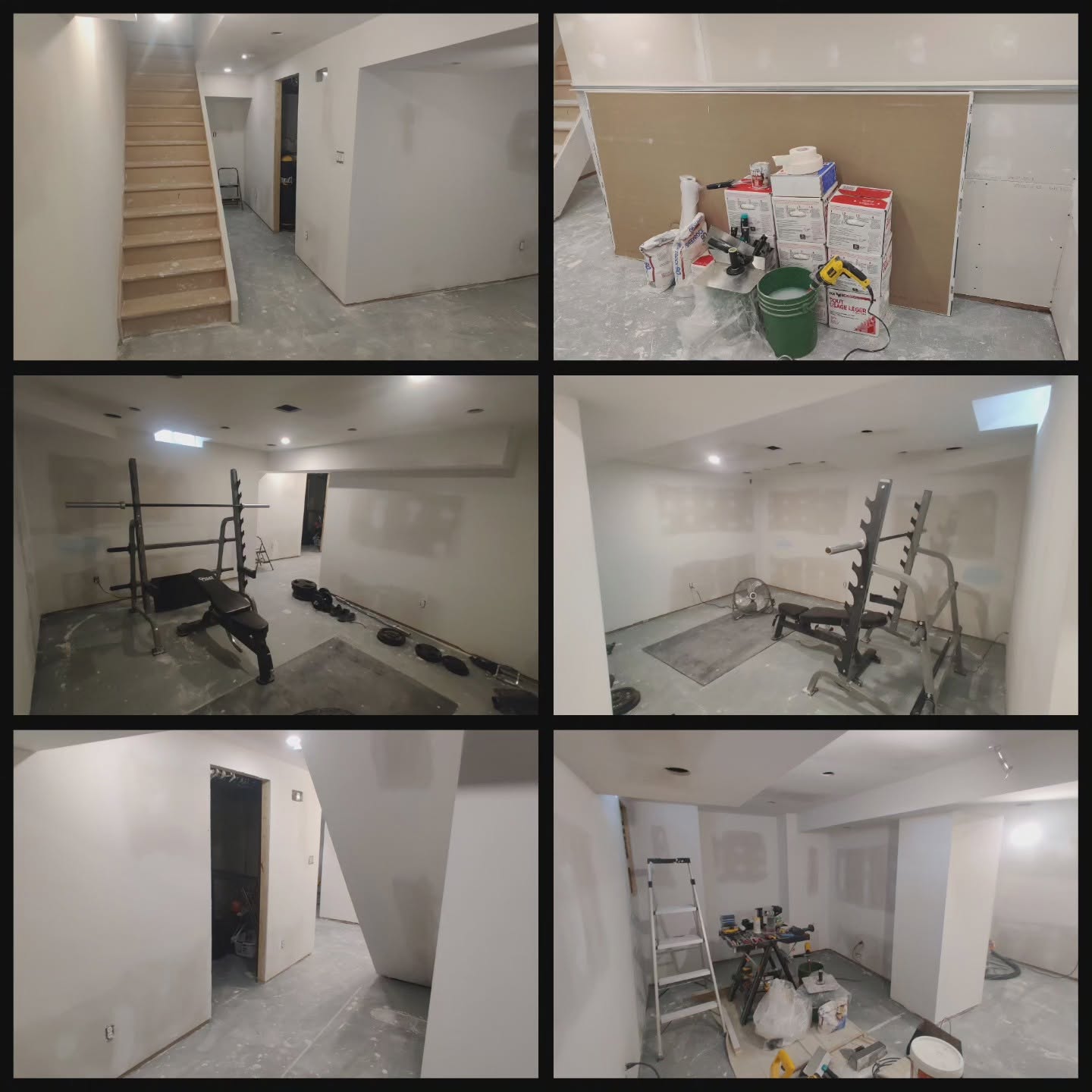 Drywall installation and mudding process during a custom basement finishing project in Oakville by Bespoke Handyman.