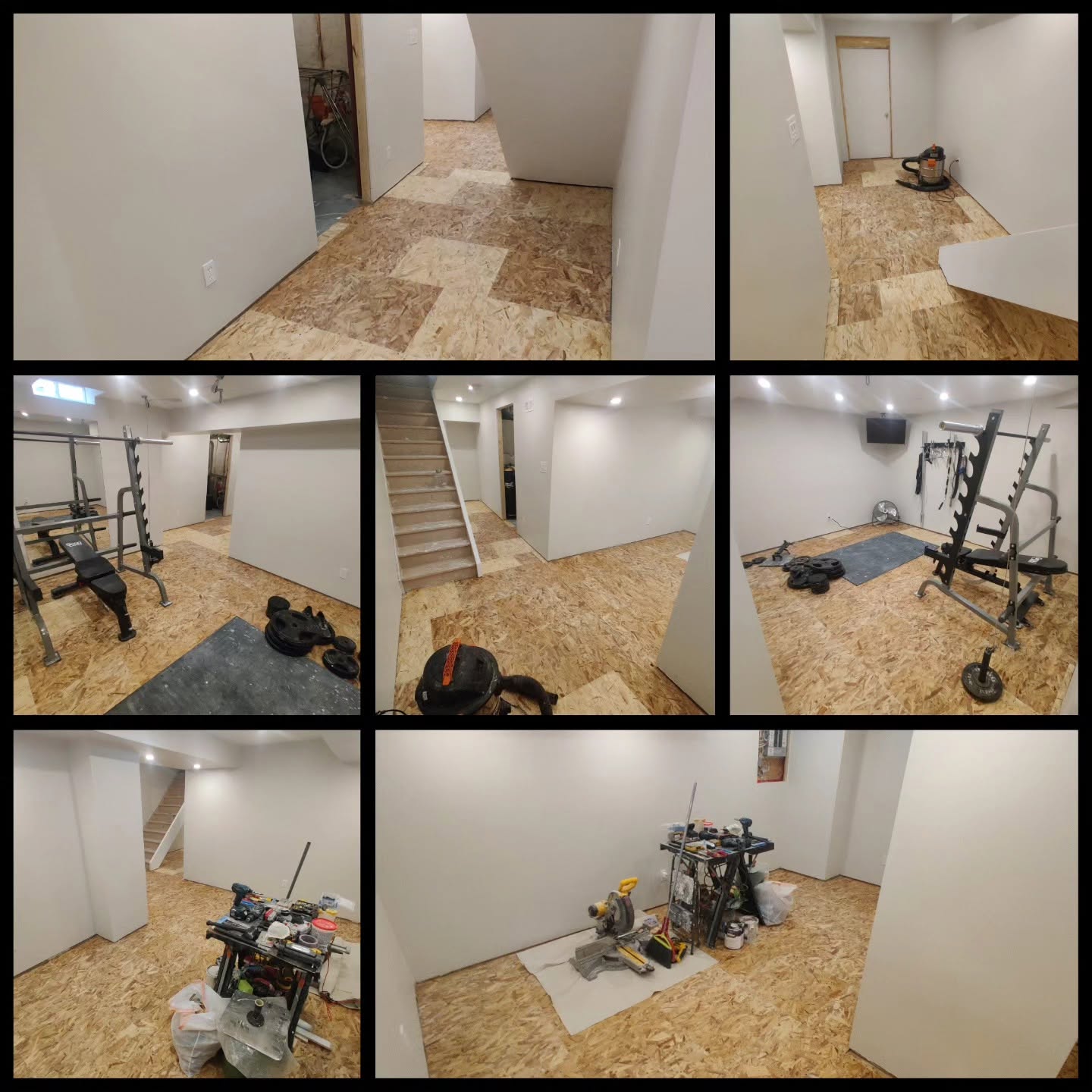 OSB subfloor installation over concrete in an Oakville basement renovation project to prepare for luxury flooring.